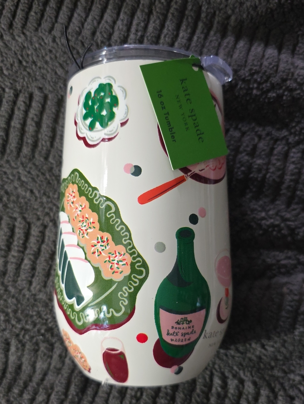 kate spade Cream Tumbler with Green & Pink Pastry and Bottle Motif